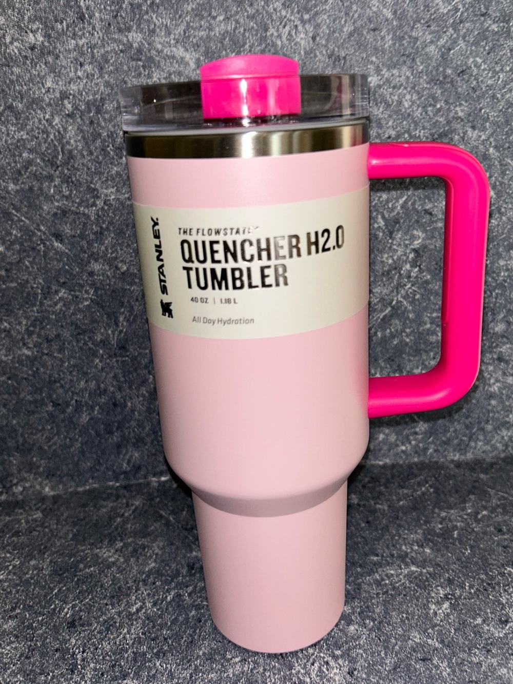 Stanley Pink Tumbler with Hot Pink Handle and Lid Accent 40oz